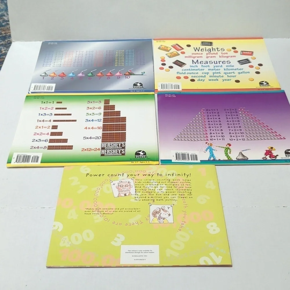 Scholastic Math Themed Educational Paperback Book Set of 5 Books - Hershey Math